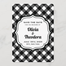 Black and White Gingham Save the Date Cards
