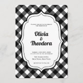 Black and White Gingham wedding invitation Kaart (Voorkant)