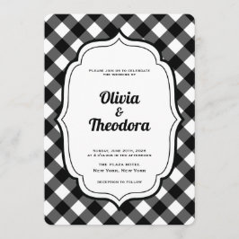 Black and White Gingham wedding invitation Kaart