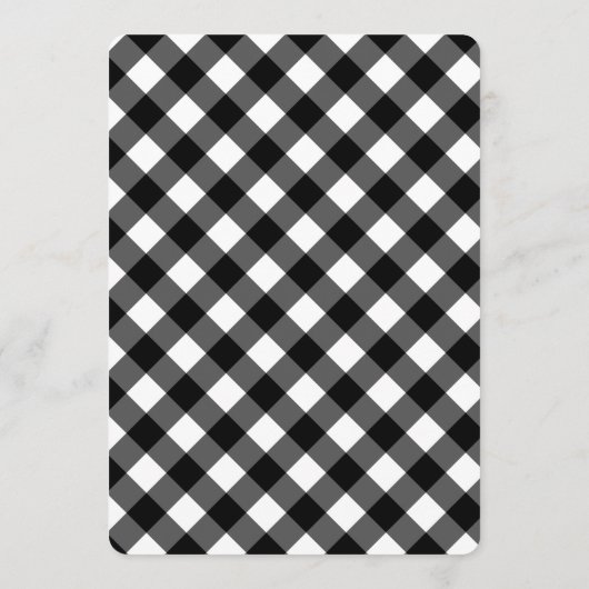 Black and White Gingham wedding invitation Kaart (Achterkant)