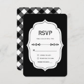 black and white gingham wedding RSVP Cards (Voorkant / Achterkant)