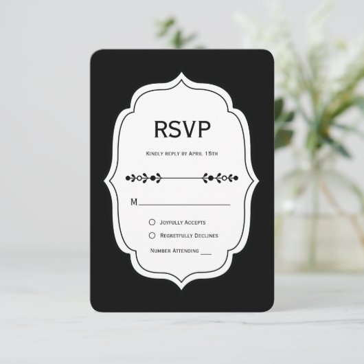 black and white gingham wedding RSVP Cards (Staand voorkant)