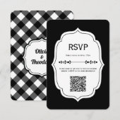 black and white gingham wedding RSVP Cards (Voorkant / Achterkant)