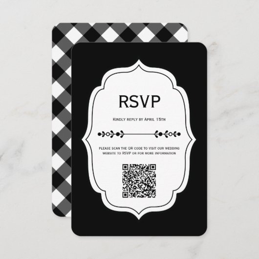 black and white gingham wedding RSVP Cards (Voorkant / Achterkant)