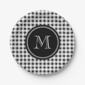 Black and White Gingham, Your Monogram Papieren Bordje (Voorkant)