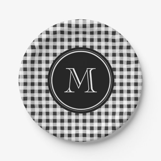 Black and White Gingham, Your Monogram Papieren Bordje (Voorkant)