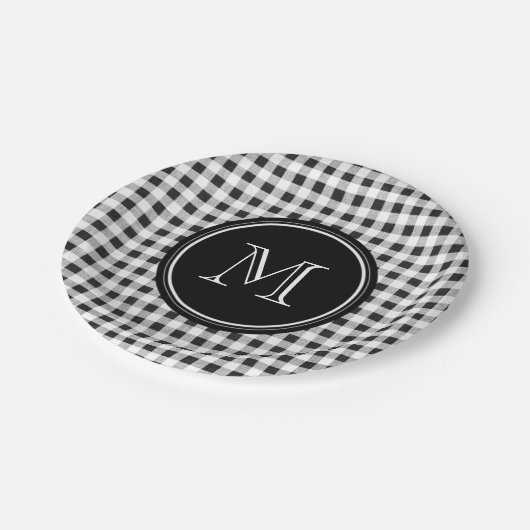 Black and White Gingham, Your Monogram Papieren Bordje (Gekanteld)