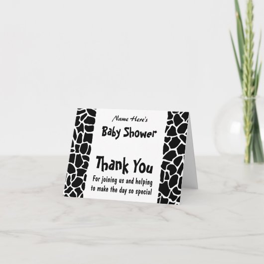 Black and White Giraffe Print Baby Shower Bedankkaart (Voorkant)