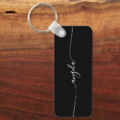 Black and White Glam Handtekening Naam Sleutelhanger (Voorkant)