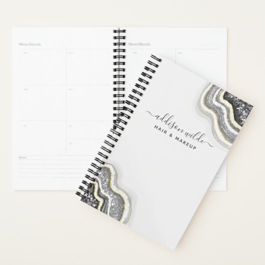Black and White Glitter Agate Geode Luxe Business Planner (Display)