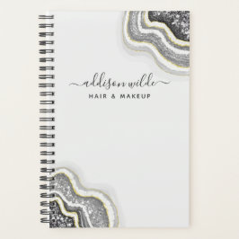 Black and White Glitter Agate Geode Luxe Business Planner