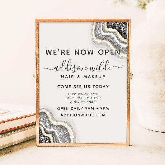 Black and White Glitter Agate Geode Luxe Business Poster