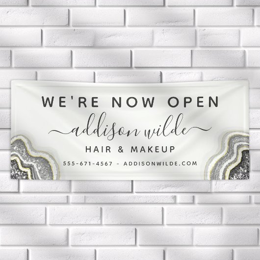 Black and White Glitter Agate Geode Luxe Business Spandoek