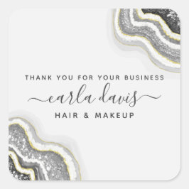 Black and White Glitter Agate Geode Luxe Business Vierkante Sticker