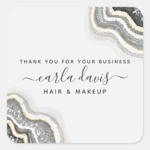 Black and White Glitter Agate Geode Luxe Business Vierkante Sticker