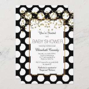 Black and White, Gold Baby shower Invitation Kaart