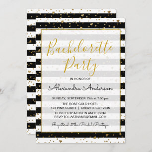 Black and White Gold Foil Hearts Bachelorett Party Kaart