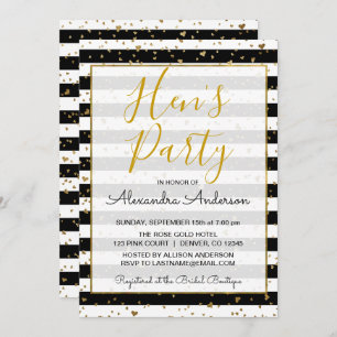 Black and White Gold Foil Hearts Hen's Party Kaart