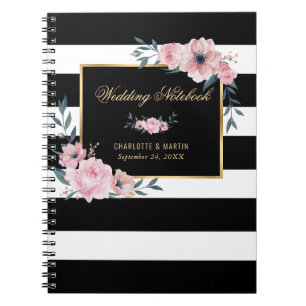 Black and White Gold Pink Floral Wedding Notitieboek