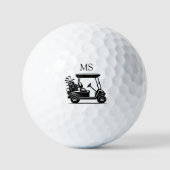 Black and White Golf Cart with Initials Golfballen (Voorkant)