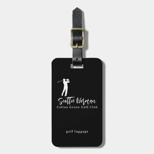 Black and White Golfer Name  Bagagelabel (Voorkant verticaal)