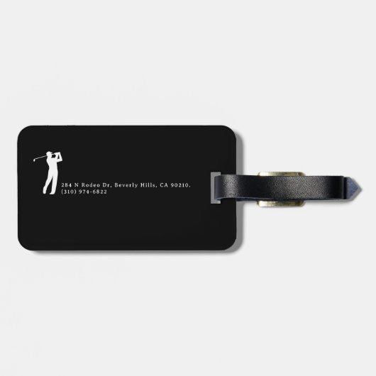 Black and White Golfer Name  Bagagelabel (Achterkant horizontaal)
