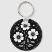 Black and White Goth Flowers Sleutelhanger (Voorkant)