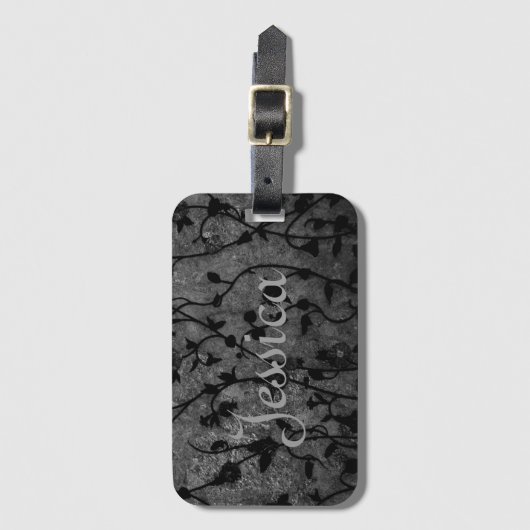 Black and White Gothic Antique Floral Bagagelabel (Voorkant (verticaal))
