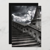 Black and White Gothic Castle Halloween Party Kaart (Voorkant / Achterkant)