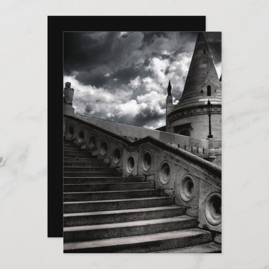 Black and White Gothic Castle Halloween Party Kaart (Voorkant / Achterkant)