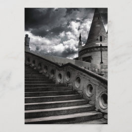 Black and White Gothic Castle Halloween Party Kaart