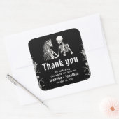 Black and White Gothic Halloween Skeleton Wedding Vierkante Sticker (Envelop)