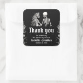 Black and White Gothic Halloween Skeleton Wedding Vierkante Sticker (Tas)
