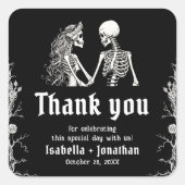 Black and White Gothic Halloween Skeleton Wedding Vierkante Sticker (Voorkant)