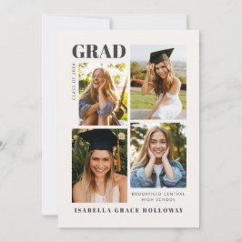 Black and White Grad Announcement With Photos Kaart