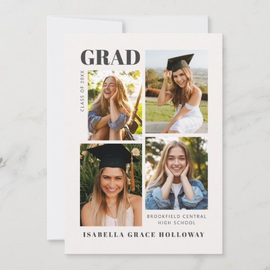 Black and White Grad Announcement With Photos Kaart (Voorkant)