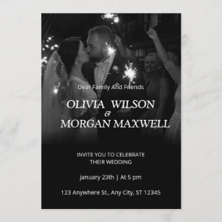 Black and White Gradient Wedding Invitation Kaart