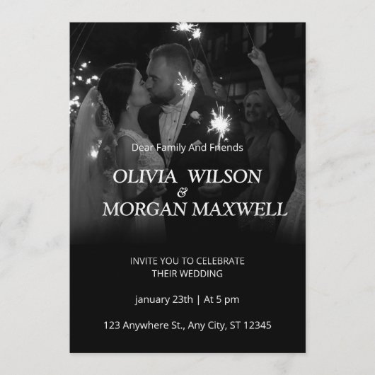 Black and White Gradient Wedding Invitation Kaart (Voorkant)