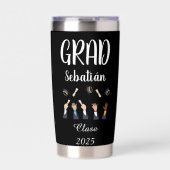 Black and White Graduate Thermos Geïsoleerde Drinkbeker (Voorkant)