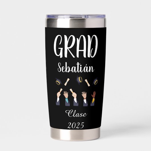 Black and White Graduate Thermos Geïsoleerde Drinkbeker (Voorkant)