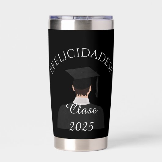 Black and White Graduate Thermos Geïsoleerde Drinkbeker (Achterkant)