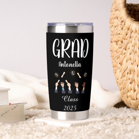 Black and White Graduate Thermos Geïsoleerde Drinkbeker (Woonkamer (Gedraaid)  )