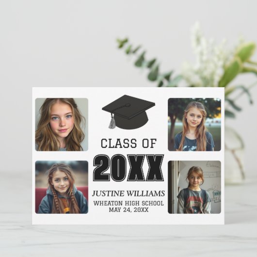 Black and White Graduation  Aankondiging (Staand voorkant)