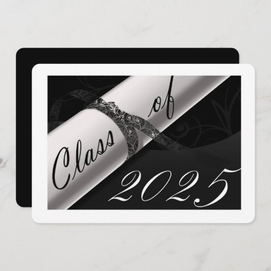 Black and White Graduation Party Kaart (Voorkant / Achterkant)