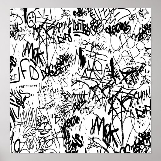 Black and White Graffiti Abstract Collage Poster (Voorkant)