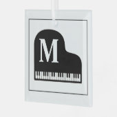 Black and White Grand Piano Monogram Pianist Glas Ornament (Voorkant links)