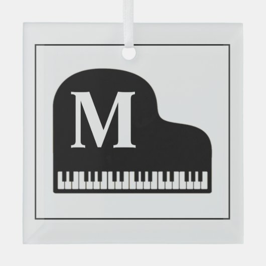 Black and White Grand Piano Monogram Pianist Glas Ornament (Voorkant)