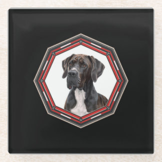 Black And White Great Dane In A Red Frame Glazen Onderzetter