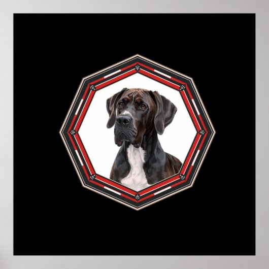 Black And White Great Dane In A Red Frame Poster (Voorkant)