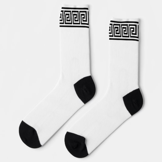 Black and White Greek Pattern Crew Socks Sokken (Links)